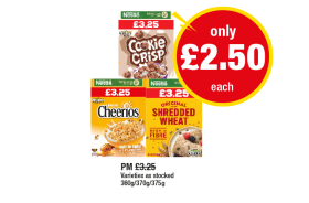 Cookie Crisp, Honey Cheerios, Original Shredded Wheat - Now Only £2.50 at Premier