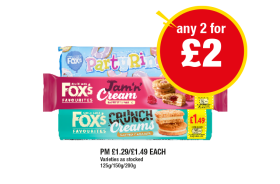 Party Rings, Fox's Jam 'N' Cream, Crunch Creams - Any 2 for £2 at Premier