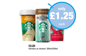 Starbucks Caramel Macchiato, Doubleshot Espresso, White Chocolate Mocha - Now Only £1.25 at Premier