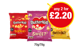 Butterkist Toffee, Sweet, Sweet & Salty - Any 2 for £2.20 at Premier
