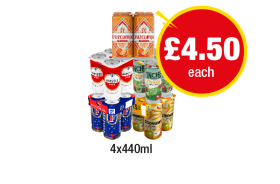 Cruzcampo Orange, Amstel, Inch's Cloudy, Foster's, Strongbow - Now Only £4.50 at Premier