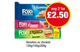 Fox's Viennese Biscuits, Jam 'N' Cream, Crunch Creams - Any 2 for £2.50 at Premier