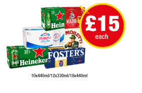 Heineken, Madri, Peroni, Moretti, Heineken, Fosters - Now Only £15 at Premier