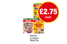 Kellogg's Nesquik, Cookie Crisp, Shredded Wheat - Now Only £2.75 at Premier