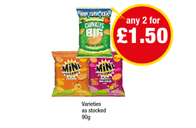 Mini Cheddars Original, Cheese & Onion, Crinklys Big Cheese & Onion - Any 2 for £1.50 at Premier