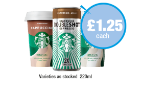 Starbucks Cappuccio, Doubleshot, Skinny Latte - Now Only £1.25 at Premier