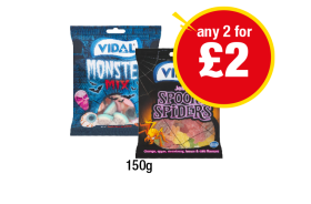 Vidal Monster Mix, Jelly Spooky Spiders - Any 2 for £2 at Premier
