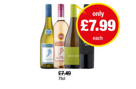 Barefoot Chardonnay, Pink Pinot Grigio, Mucho Mas Blanco, Tinto - Now Only £7.99 each at Premier