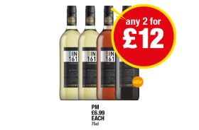 Bin 161 Pinot Grigio, Chardonnay, Rosé, Jammy Rich Red - Any 2 for £12 at Premier