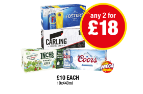 CHRISTMAS MEGA DEAL: Fosters, Carling, Inch's, Coors - Any 2 or £18 at Premier