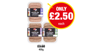 Jack's Sausages Traditional Pork, Cumberland, Lincolnshire - Now Only £2.50 each at Premier