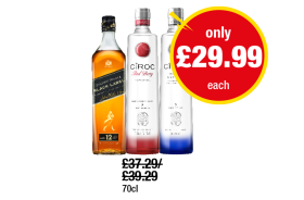 Johnnie Walker Black Label Scotch Whisky, Cîroc Vodka Original, Red Berry - Now Only £29.99 each at Premier