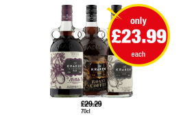 The Kraken Black Spiced Rum Black Cherry, Roast Coffee, Original - Now Only £23.99 each at Premier