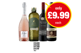 Kylie Minogue Prosecco Rosé, Wise Wolf Chardonnay, Trivento Malbec, 19 Crimes Sparkling White - Now Only £9.99 each at Premier