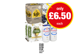 Leffe, Corona Extra, Stella Artois, Peroni - Now Only £6.50 each at Premier