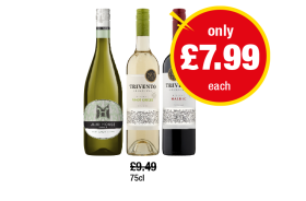 Mud House Sauvignon Blanc, Trivento Pinot Grigio, Malbec - Now Only £7.99 each at Premier