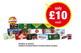 Guinness, Magners, Thatchers Haze, Gold, Juicy Apple, Fosters, Kopparberg Strawberry, Variety, Stella Artois, Budweiser, Inchs, Cruzcampo, Coors, Staropramen, Carling - Now Only £10 at Premier