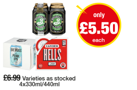 Brooklyn Lager, Brewdog Punk IPA, Camden Hells Lager - Now only £5.50 each at Premier