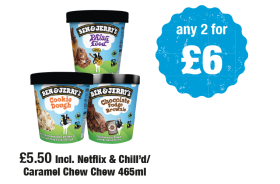 Ben & Jerry's Phish Food, Cookie Dough, Chocolate Fudge Brownie Ice Cream - Any 2 for £6 at Premier