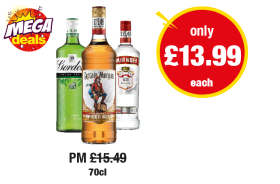 Gordon's Gin, Captain Morgan Spiced Gold Rum, Smirnoff Vodka - Now only £13.99 each at Premier