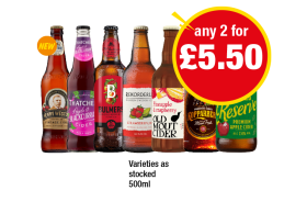 Henry Westons Vintage Cider, Thatchers Apple & Blackcurrant, Bulmers, Rekorderlig, Old Mout Cider, Kopparberg, Inch's Reserve - Any 2 for £5.50 at Premier