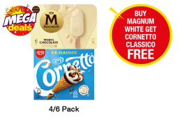 Magnum White Chocolate, Cornetto Classico - Buy Magnum White get Cornetto Classico FREE at Premier