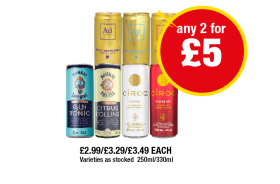 Au Vodka Black Grape Soda, Blue Raspberry, Cherryade, Bombay Sapphire Gin & Tonic, Citrus Collins, Ciroc Colada, Red Berry - Any 2 for £5 at Premier