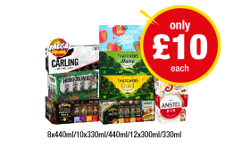 Carling, Hobgoblin Variety, Kopparberg Variety, Strawberry, Thatchers Juicy Apple, Haze, Gold, Coors, Sol Cerveza, Amstel - Now Only £10 at Premier