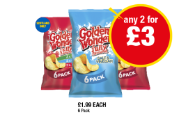 Golden Wonder Salt & Vinegar, Ready Salted, Variety Pack - Any 2 for £3 at Premier