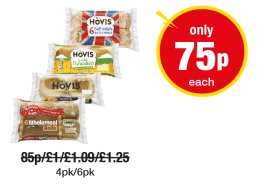 Hovis 6 Soft White Batch Rolls, 6 Scotch Pancakes, Muffins, Wholemeal Rolls - Now only 75p each at Premier