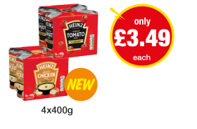 Heinz Cream of Tomato Soup, Chicken Soup - Now only £3.49 each at Premier