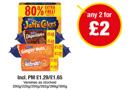 McVitie's Jaffa Cakes, Digestives Milk Chocolate, Ginger Nuts, Hobnob's - Incl. PM £1.29/£1.65 - Any 2 for £2 at Premier