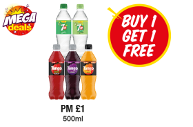 MEGA DEAL: 7up Lemon & Lime, Free, Tango Strawberry & Watermelon, Dark Berry, Orange - PM £1 - Buy One Get One Free at Premier