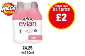 MEGA DEAL: Evian Natural Mineral Water - Was £4.25 - Now £2 at Premier
