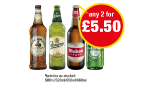 Birra Moretti, Staropramen, Mahou, Heineken - Any 2 for £5.50 at Premier